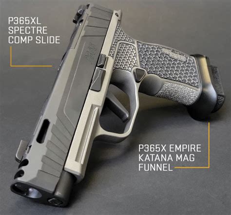 The integrated compensator has several advantages over removable compensators such as easy pistol disassembly, fits in standard P365XL holsters, and no extra parts. . P365x spectre comp slide